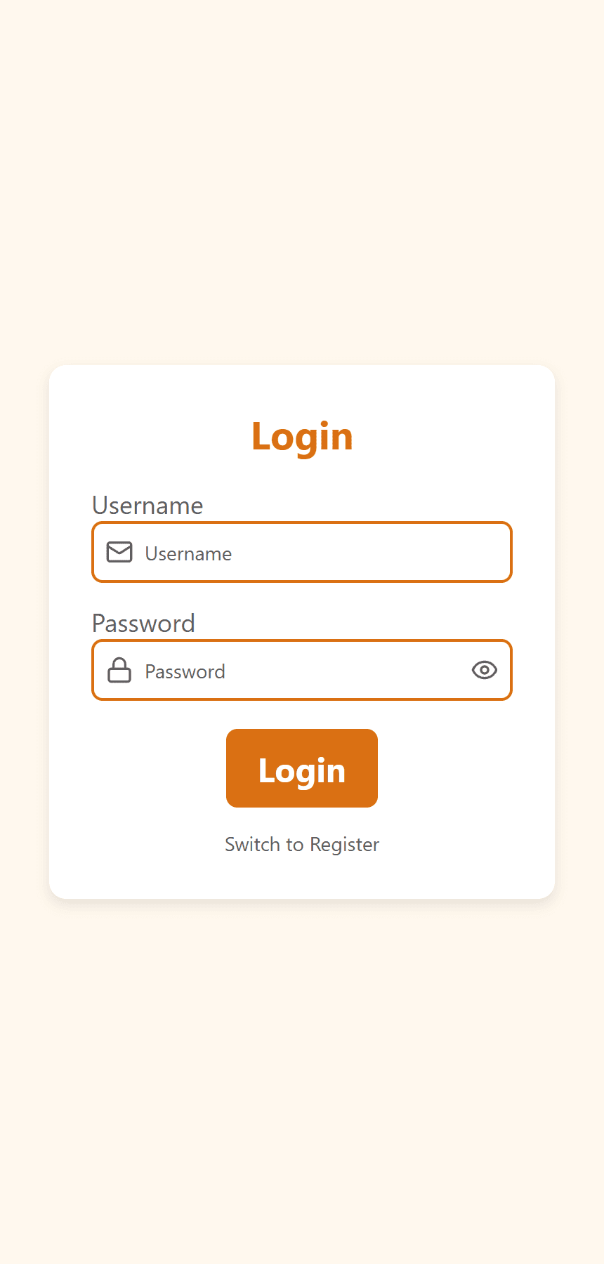 Study Buddy login screen with username and password fields and a switch-to-register link
